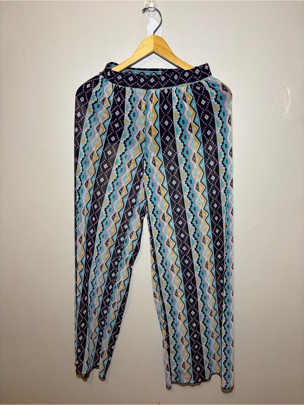 eye candy Black & Teal Geometric Wide-Leg Pants